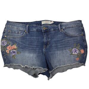torrid Denim Shorts Jean Stretch Blue Size 20 Embroidered Short Floral